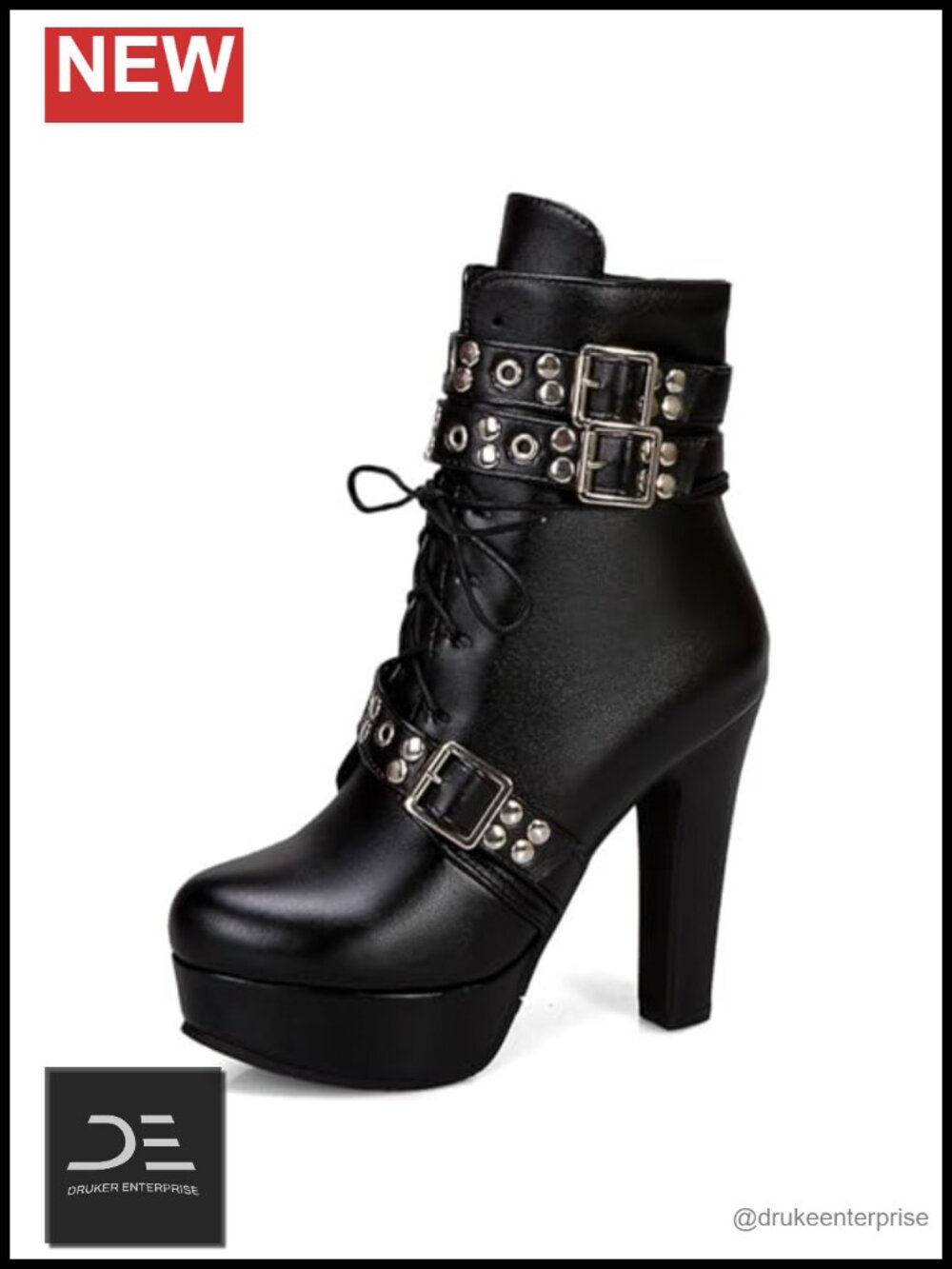 Chunky High Heel Ankle Boots Lace-Up Platform Gothic Combat Boots Women's